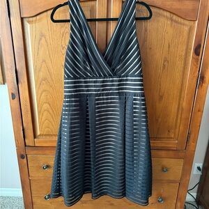 White House Black Market Black and Nude Striped V-Neck Dress